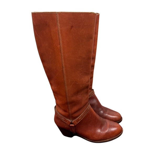 Vintage Knee High Leather Boots Women's Brown Western Riding Style 8.5-9 - Picture 1 of 9